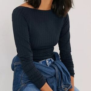 Anthropologie black long sleeve scoop neck Back. NWT